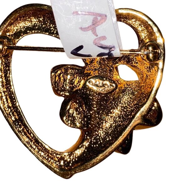 Vintage Gold Heart Flower Brooch With Rhinestone Center Retro Pin Jewelry Access - Picture 6 of 7